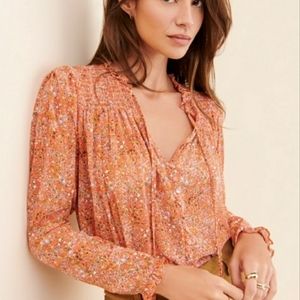 New FREE PEOPLE Lela Tie Neck Blouse size S